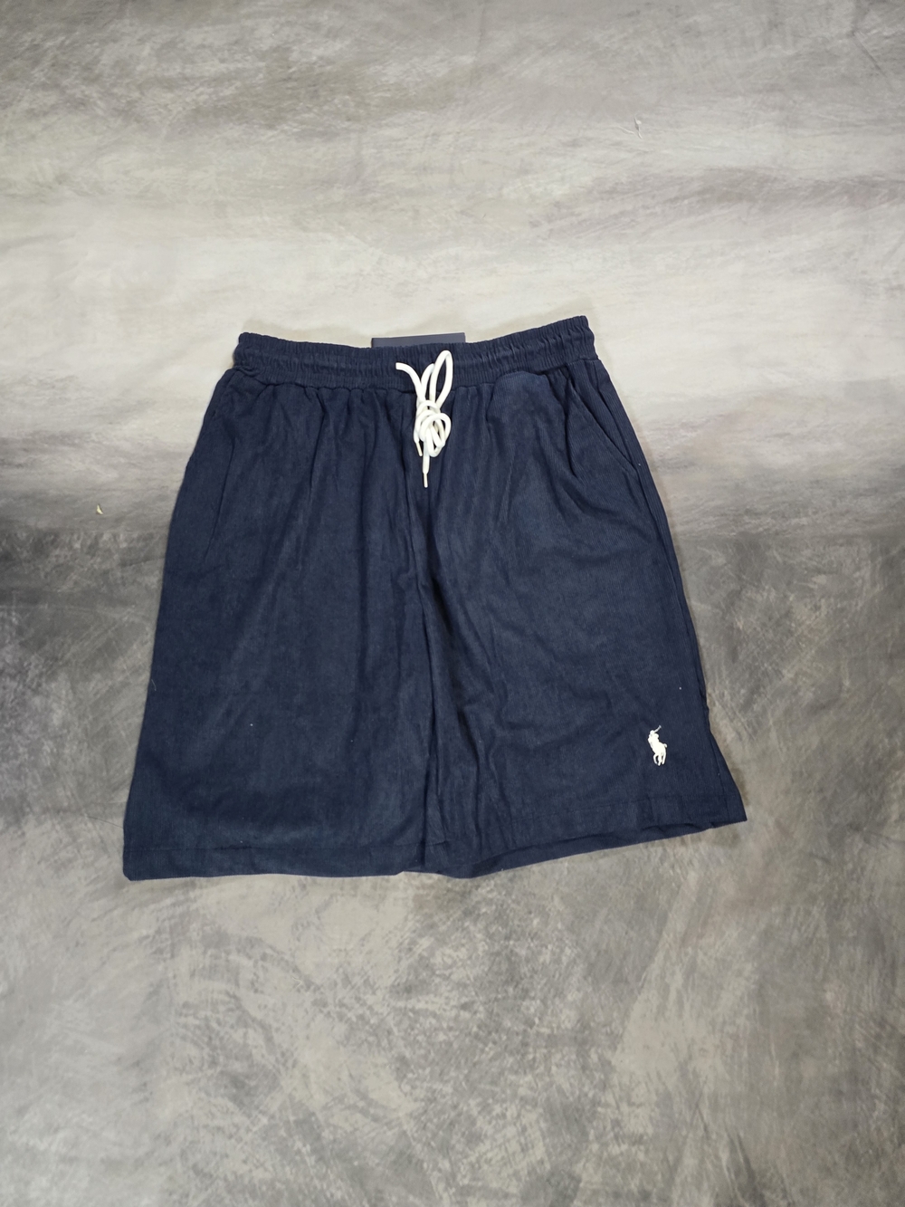 Casual Navy Blue Ribbed Corduroy Shorts with Drawstring Size M ,L
